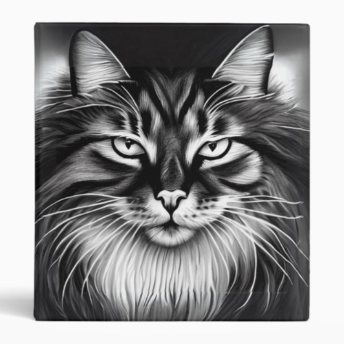 Norwegian Forest Cat in Black and White 3 Ring Binder