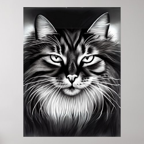 Norwegian Forest Cat in Black and White Poster