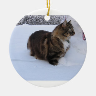 norwegian forest cat in snow ceramic ornament