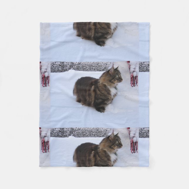 norwegian forest cat in snow fleece blanket (Front)