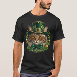 Norwegian Forest Cat Leprechaun Hat Glasses St T-Shirt