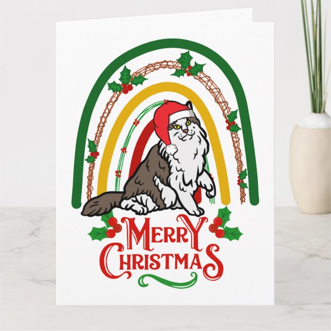 Norwegian Forest Cat Merry Christmas Card (Front)