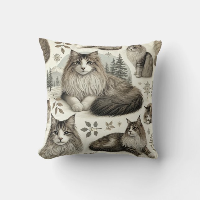 Norwegian Forest Cat Pattern Cushion (Front)