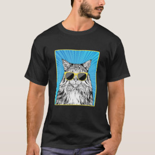 Norwegian Forest Cat Portrait Pop Art Cat With Sun T-Shirt