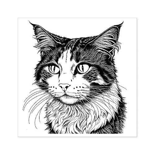 Norwegian Forest Cat Portrait  Rubber Stamp