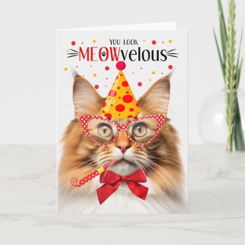 Norwegian Forest Cat Red MEOWvelous Birthday Card
