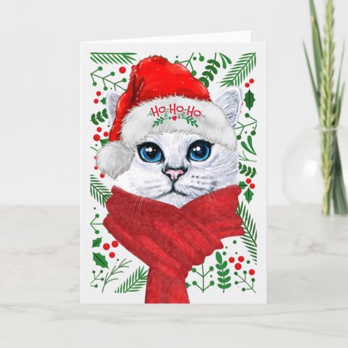 Norwegian Forest Cat Santa Hat Meowy Christmas Holiday Card