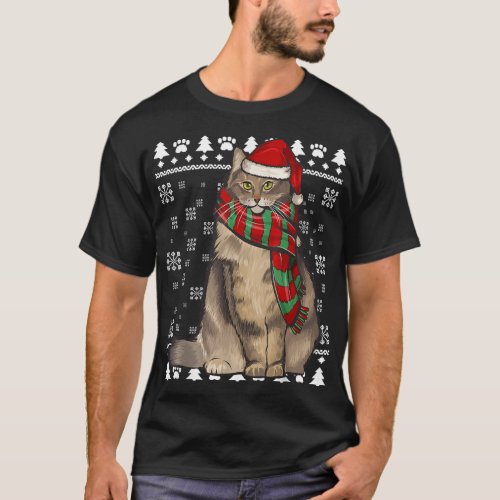 Norwegian Forest Cat Santa Hat Xmas Ugly Christmas T_Shirt