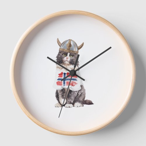 Norwegian Forest Cat Viking Clock