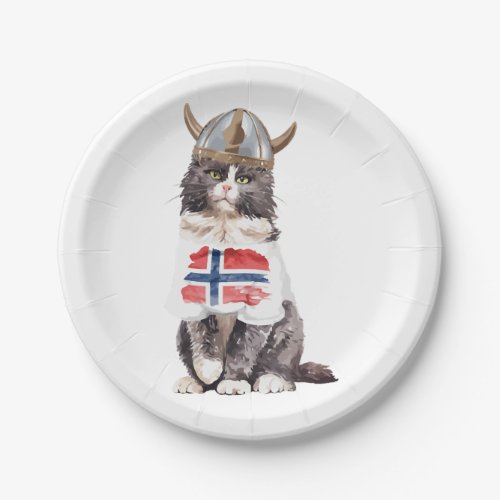 Norwegian Forest Cat Viking Paper Plates