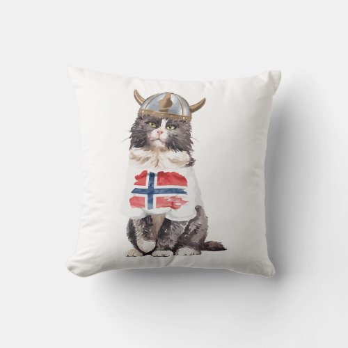 Norwegian Forest Cat Viking Throw Pillow