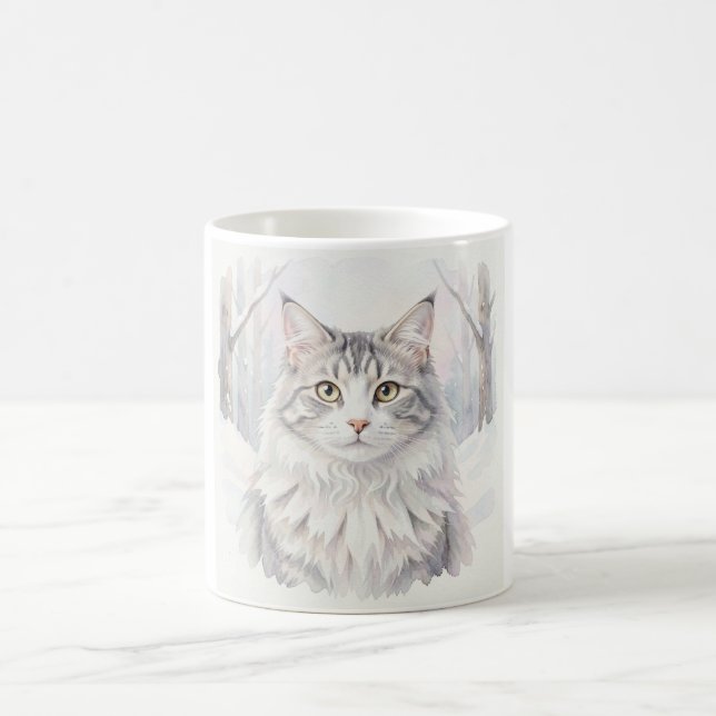 Norwegian Forest Cat Watercolour Portrait Coffee Mug (Center)