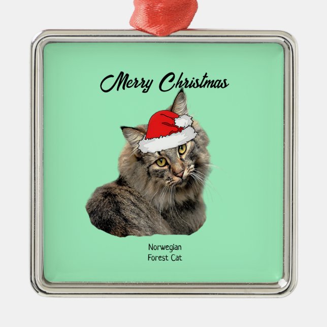 Norwegian Forest Cat with Santa Hat    Metal Ornament (Front)