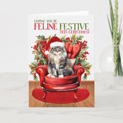Norwegian Forest Christmas Cat FELINE Festive Holiday Card