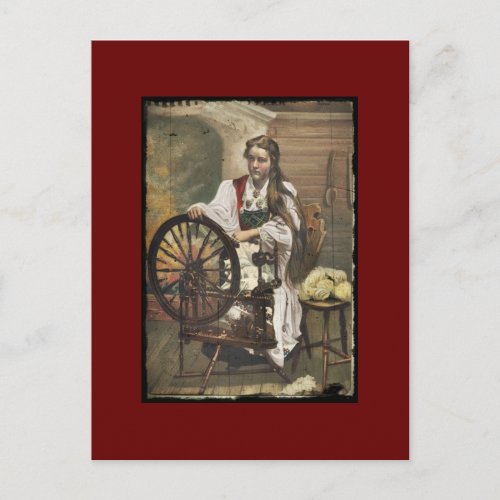 Norwegian Girl at a Spinning Wheel Postcard