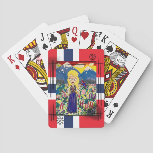 Norwegian Girl in Bunad Poker Cards (Back)