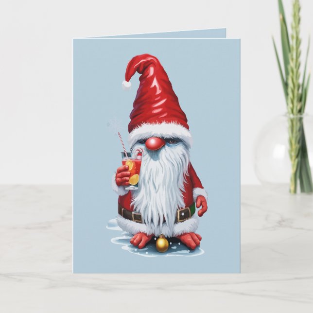 Norwegian Gnome Holding A Cranberry Juice Cocktail Holiday Card (Front)
