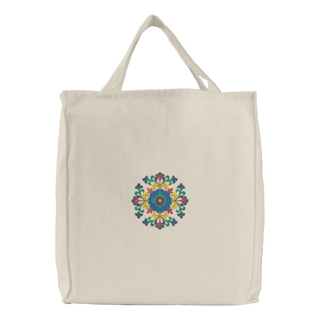 Norwegian Hallingdal Rosemaling Embroidered Tote Bag (Front)