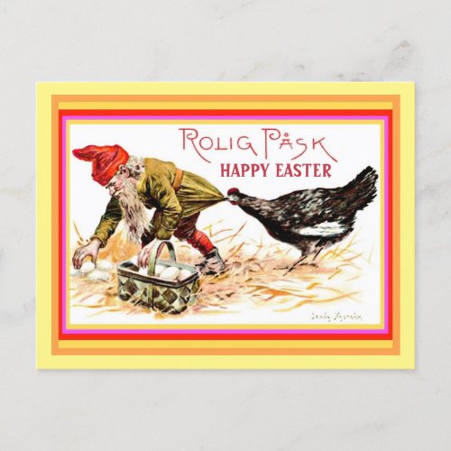Norwegian Happy Easter Gnome Nisse Vintage copy Postcard