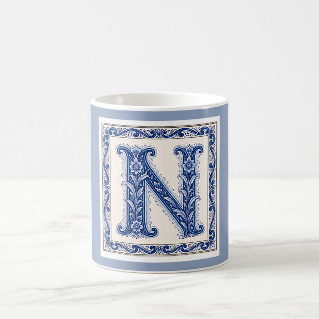Norwegian Heritage N Monogram - Blue Coffee Mug (Center)