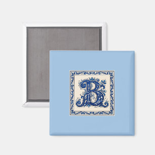 Norwegian Heritage Rosemaling Monogram-Blue Magnet