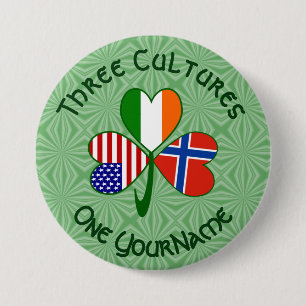 Norwegian Irish American Shamrock Personalized Button
