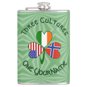 Norwegian Irish American Shamrock Personalized Flask