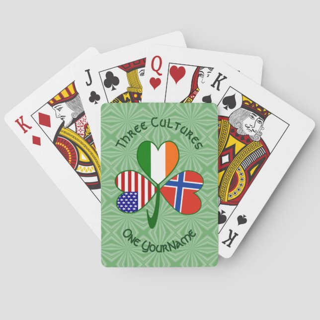 Norwegian Irish American Shamrock Personalized Poker Cards (Back)