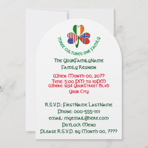 Norwegian Irish USA Shamrock Family Reunion Invitation
