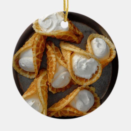 Norwegian Krumkake Christmas Cookie Christmas Ceramic Ornament