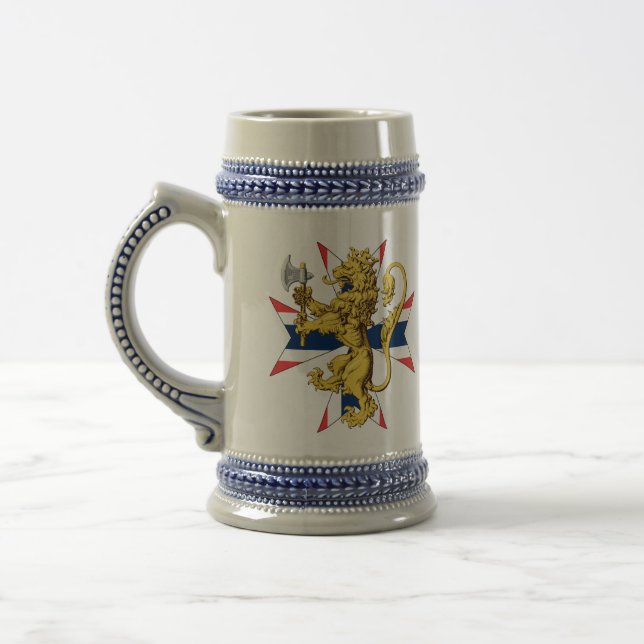 Norwegian Lion Maltese Cross Flag of Norway Beer Stein (Left)