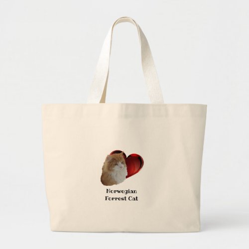 Norwegian Long Hair Forest Cat Orange Heart Large Tote Bag