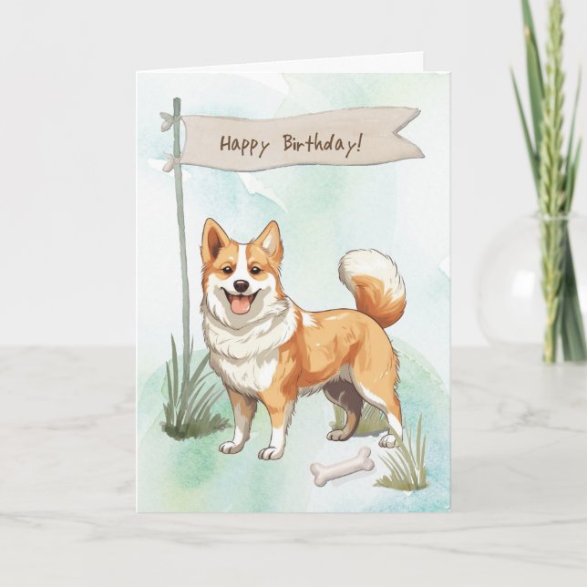 Norwegian Lundehund Dog Breed Under Birthday Sign Card (Front)
