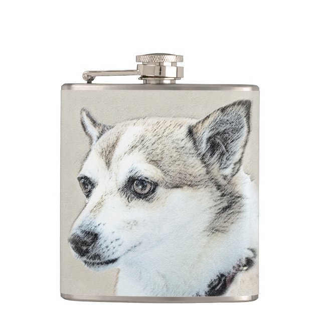 Norwegian Lundehund Painting - Original Dog Art Flask (Front)