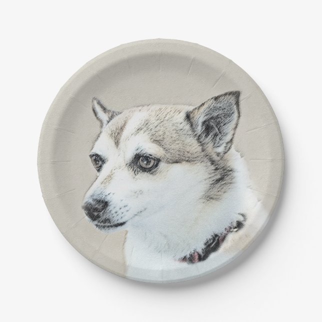 Norwegian Lundehund Painting - Original Dog Art Paper Plates (Front)