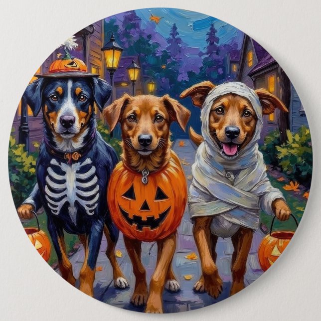 Norwegian Lundehund Trick-or-Treating Halloween Button (Front)