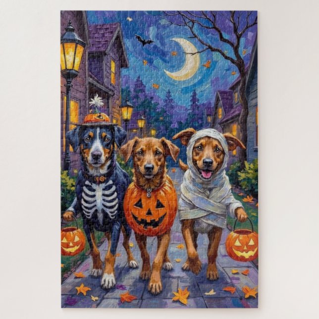 Norwegian Lundehund Trick-or-Treating Halloween Jigsaw Puzzle (Vertical)