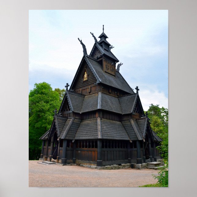 Norwegian Medieval Stave Church, Oslo, Norway Poster (Front)