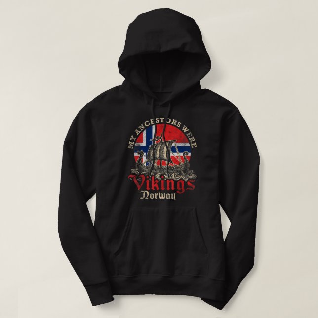 Norwegian Norway Viking Ship Flag  Hoodie (Design Front)