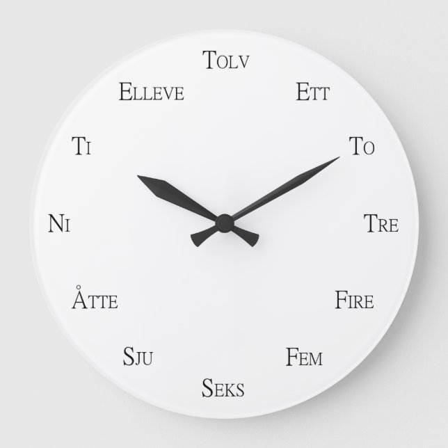 Norwegian Numbers Language Learning Personalizable Large Clock (Front)