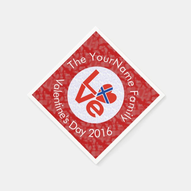 Norwegian Red LOVE Flag Personalized  Paper Napkins (Corner)