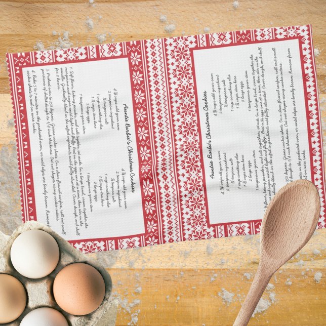 Norwegian Red White Stripe Winter Family Recipe Kitchen Towel (Creator Uploaded)