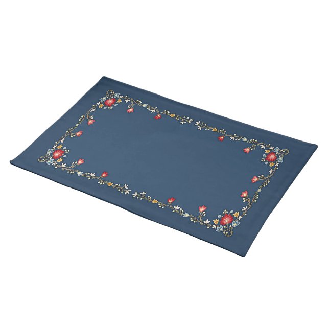Norwegian Rosemaling Bunad Blue Scandinavian Placemat (On Table)