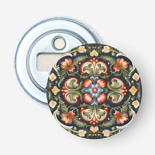 Norwegian Rosemaling Decorative Bottle Opener (Front)