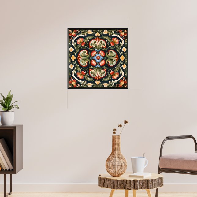 Norwegian Rosemaling Decorative Folk Art Poster (Living Room 3)