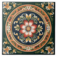 Norwegian Rosemaling Decorative Tile 1