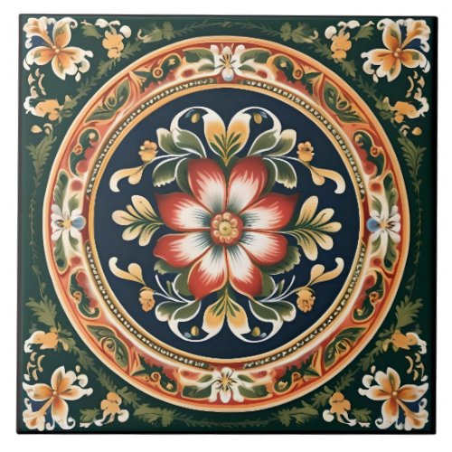 Norwegian Rosemaling Decorative Tile 1