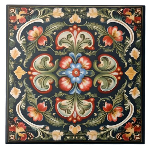 Norwegian Rosemaling Decorative Tile 2