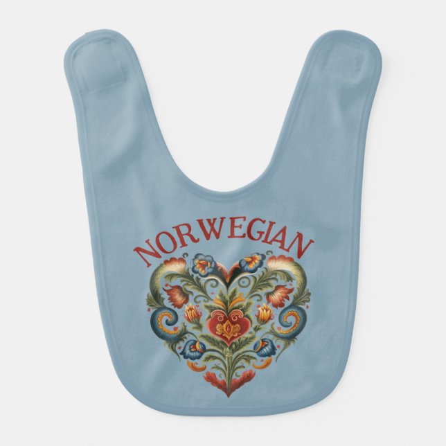 Norwegian Rosemaling Folk Art Heart  Baby Bib (Front)