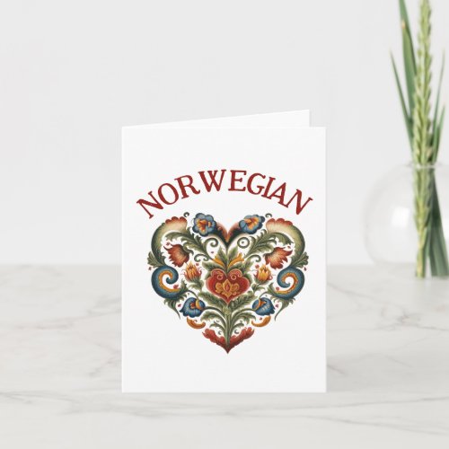 Norwegian Rosemaling Folk Art Heart  Blank Card